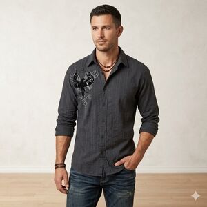 Helix Black Graphic Button Up Casual Shirt Size XL